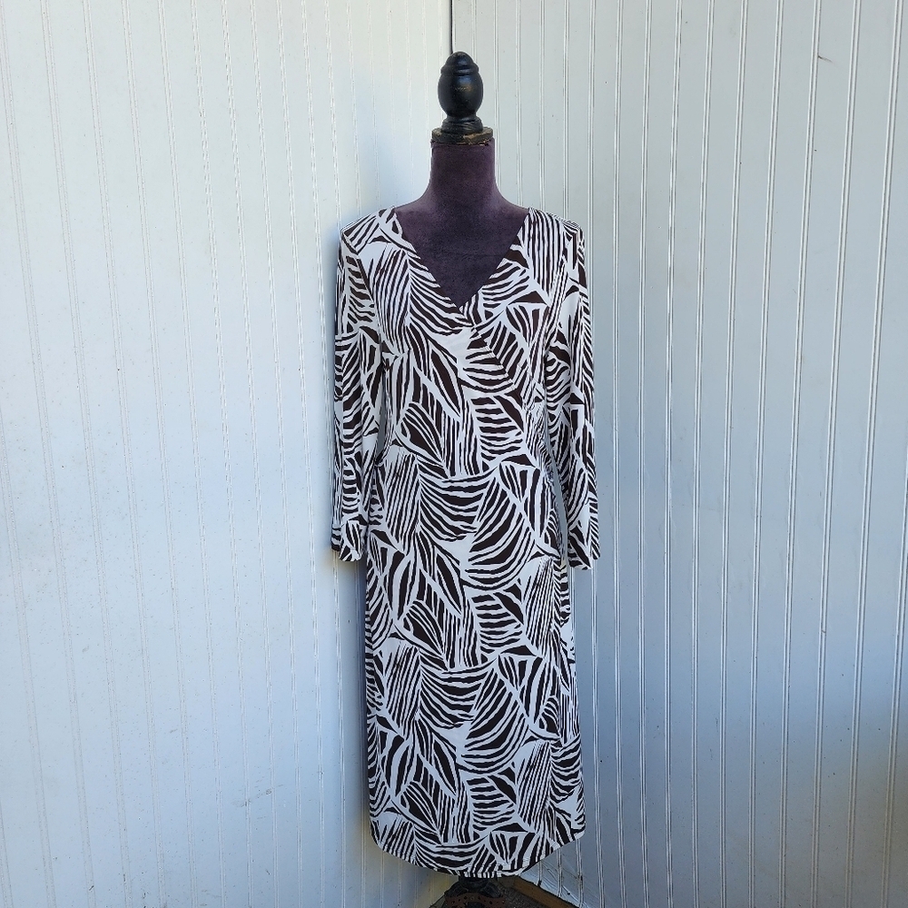 BCBG Maxazria Dress Womens Wrap Brown White Animal Zebra Print Casual Stretch L